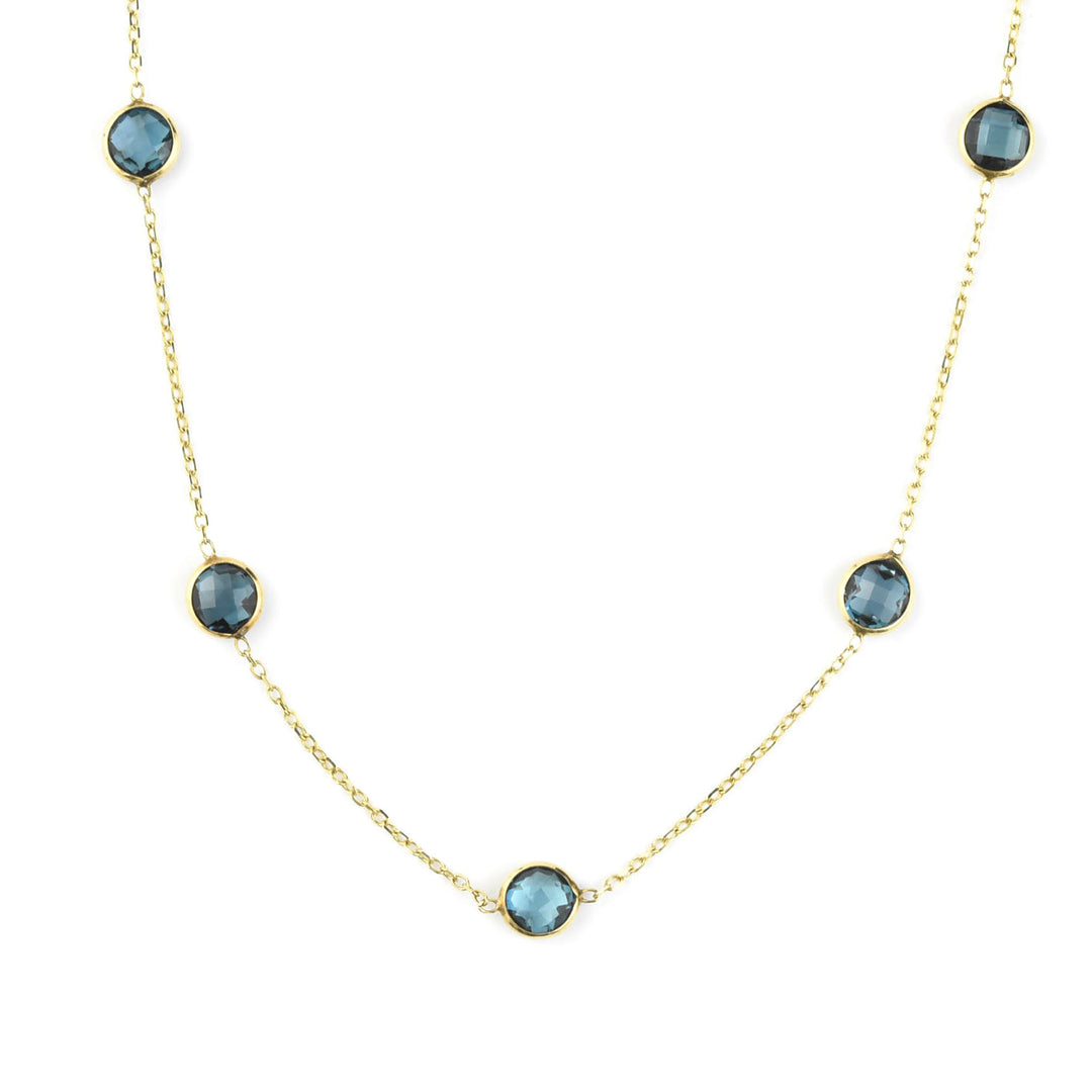 London Blue Topaz Station Necklace in 14k Yellow Gold