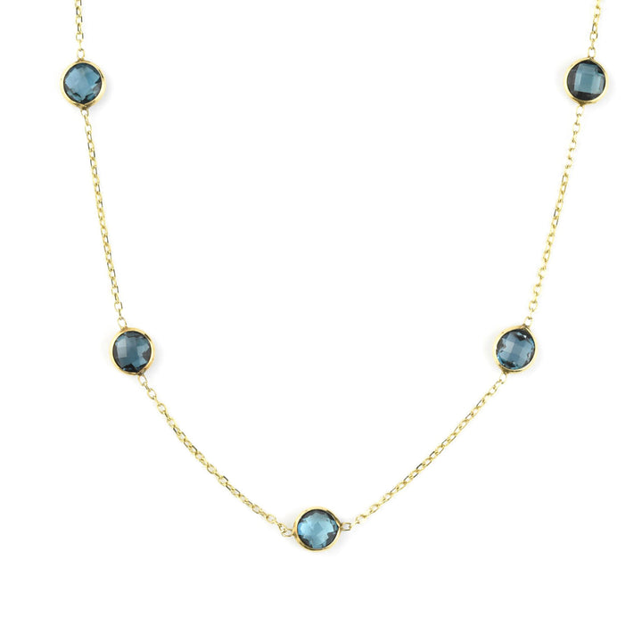 London Blue Topaz Station Necklace in 14k Yellow Gold