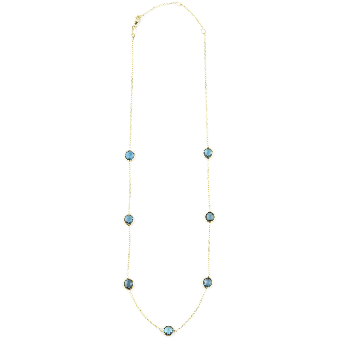 London Blue Topaz Station Necklace in 14k Yellow Gold