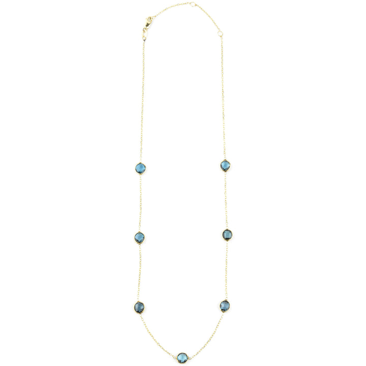 London Blue Topaz Station Necklace in 14k Yellow Gold