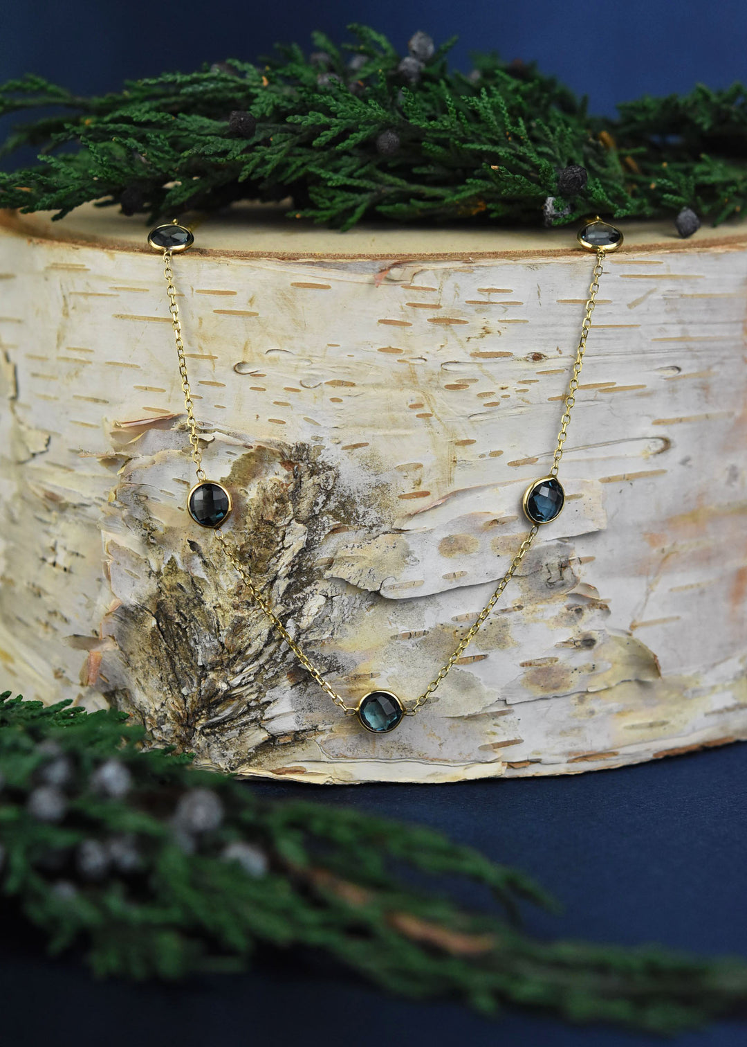 London Blue Topaz Station Necklace in 14k Yellow Gold