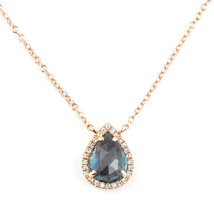 London Blue Topaz & Diamond Halo Necklace 14k Rose Gold