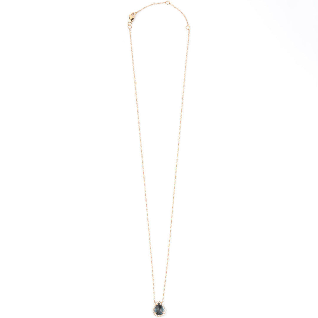 London Blue Topaz & Diamond Halo Necklace 14k Rose Gold