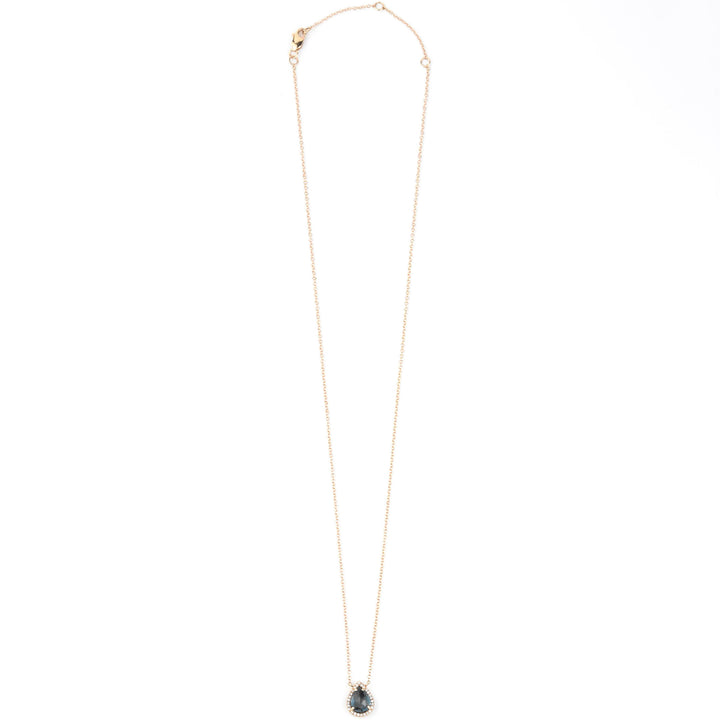 London Blue Topaz & Diamond Halo Necklace 14k Rose Gold