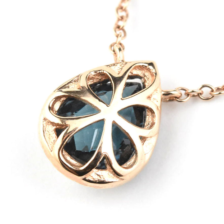 London Blue Topaz & Diamond Halo Necklace 14k Rose Gold