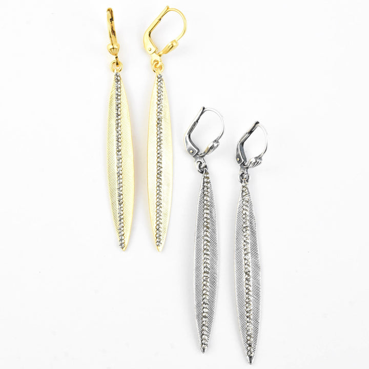 Long Crystal Leaf Earrings