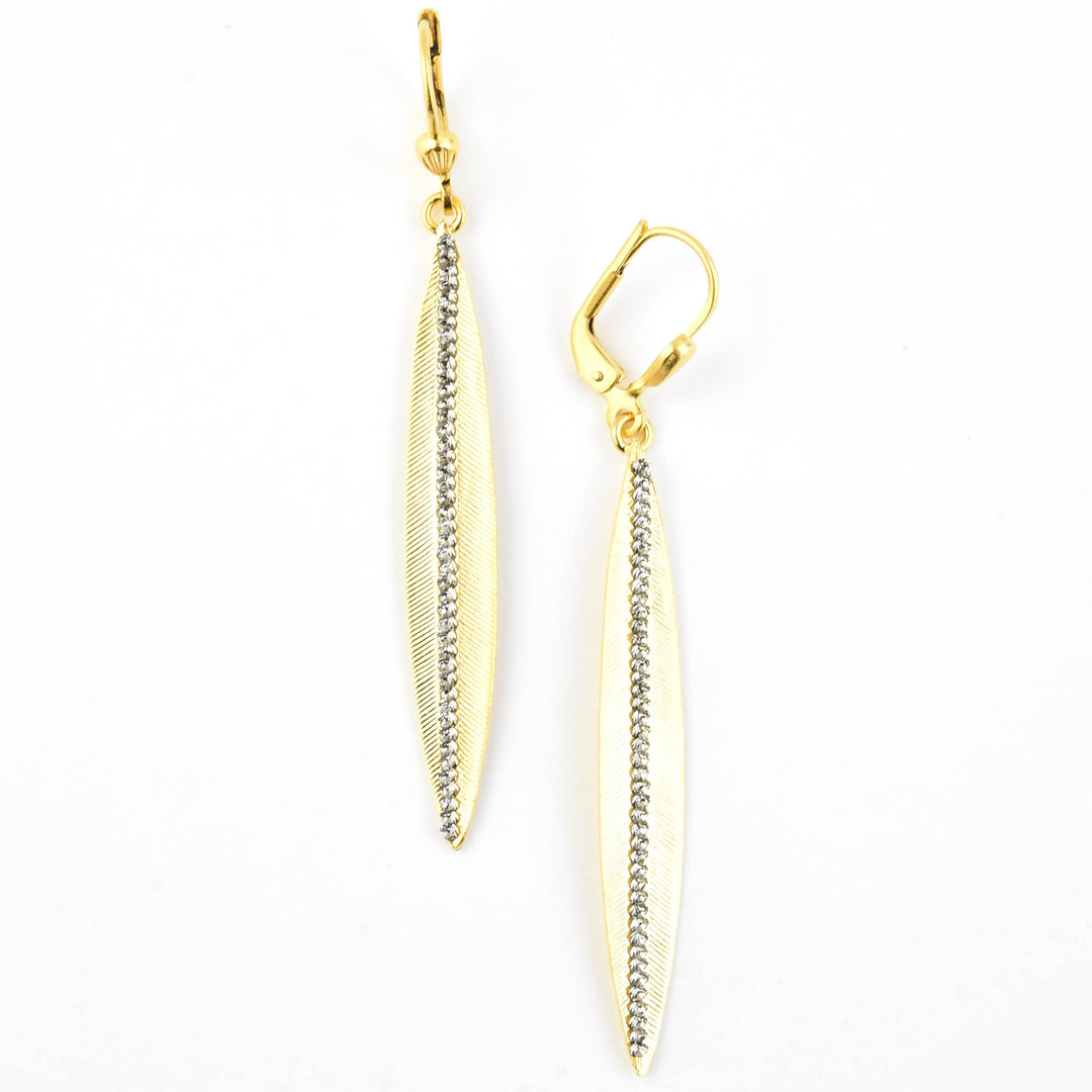 Long Crystal Leaf Earrings