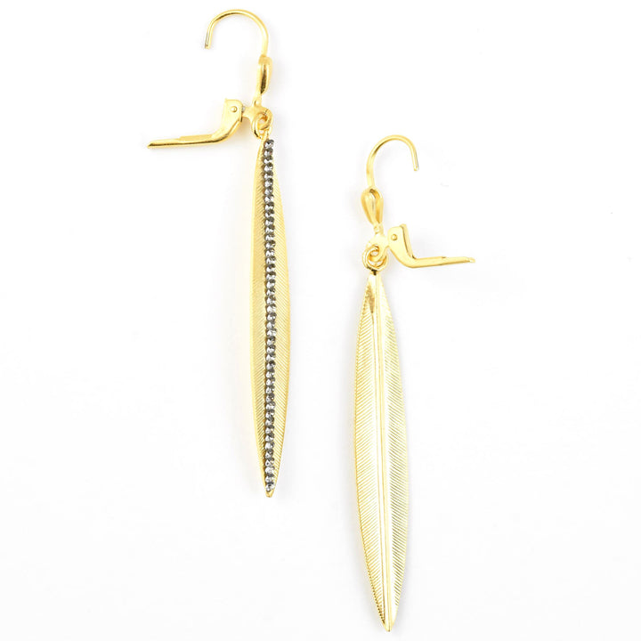 Long Crystal Leaf Earrings