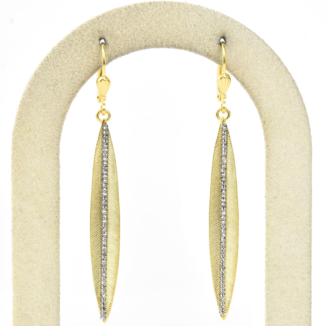 Long Crystal Leaf Earrings