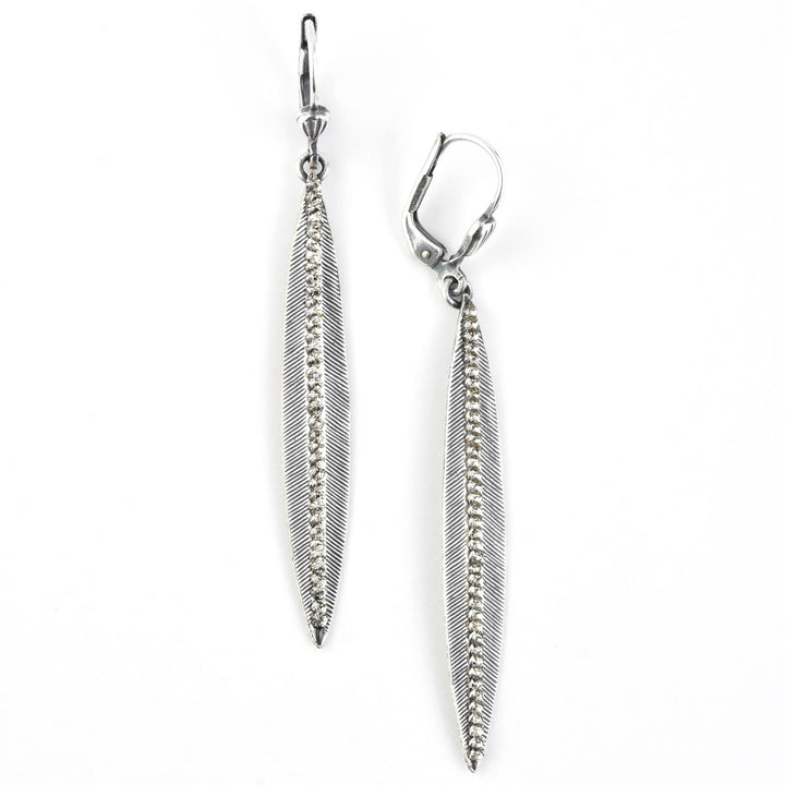 Long Crystal Leaf Earrings