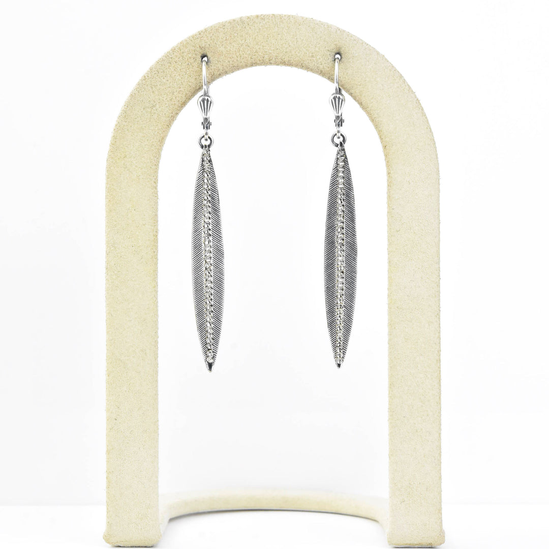Long Crystal Leaf Earrings