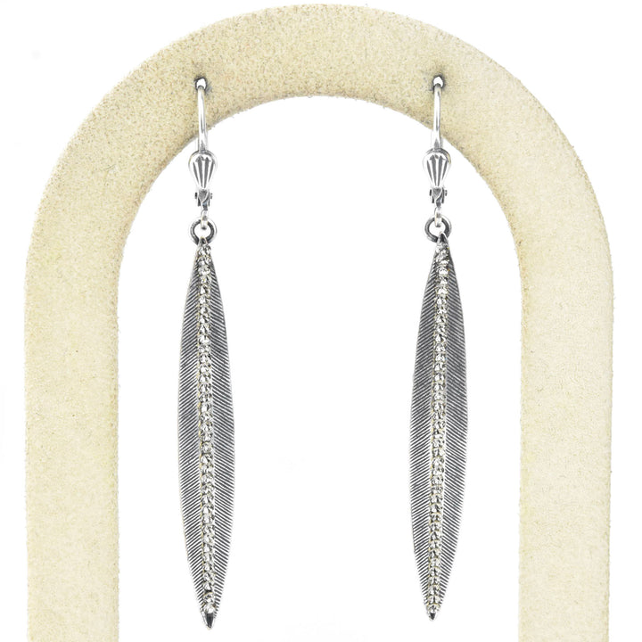 Long Crystal Leaf Earrings