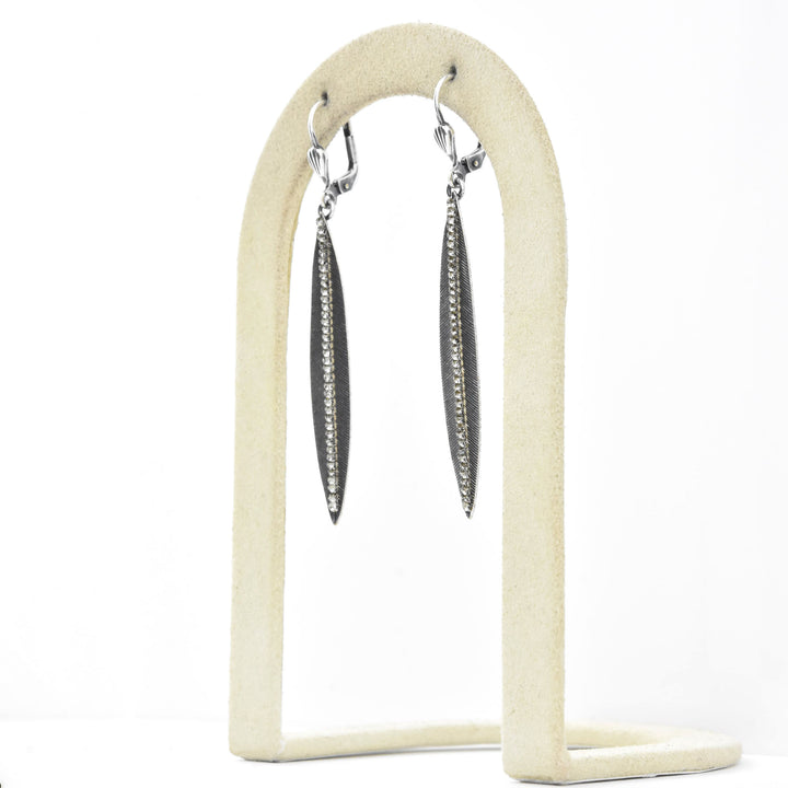 Long Crystal Leaf Earrings