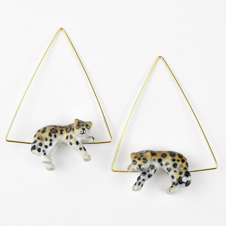 Triangle Lounging Leopard Earrings - Goldmakers Fine Jewelry