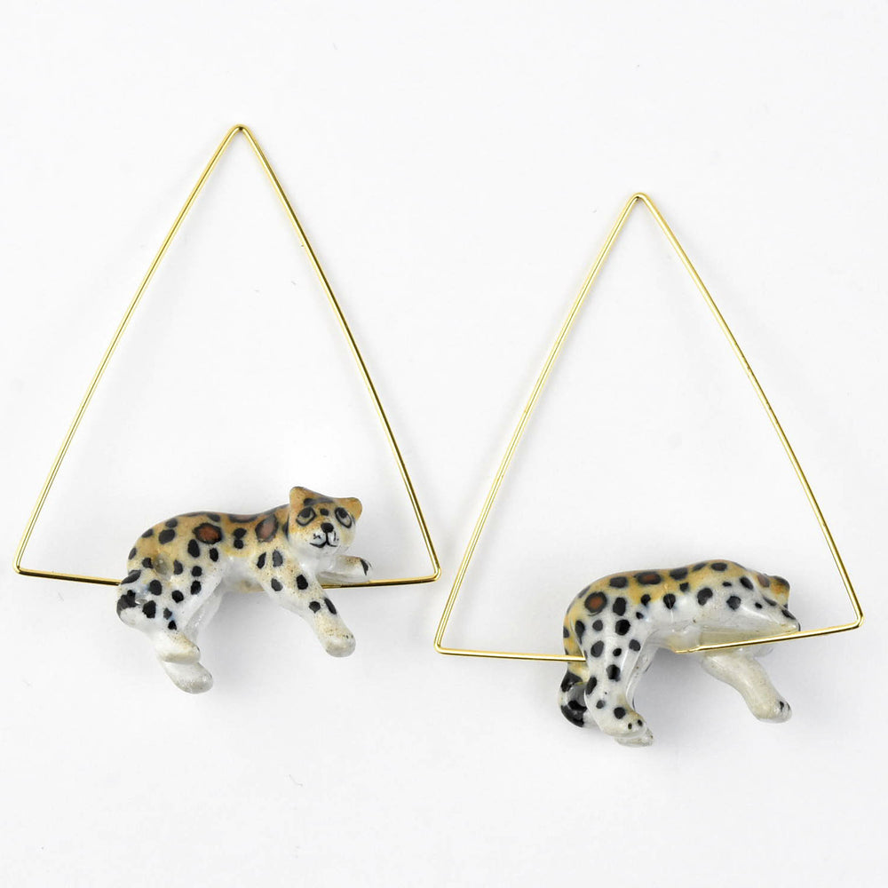 Triangle Lounging Leopard Earrings - Goldmakers Fine Jewelry
