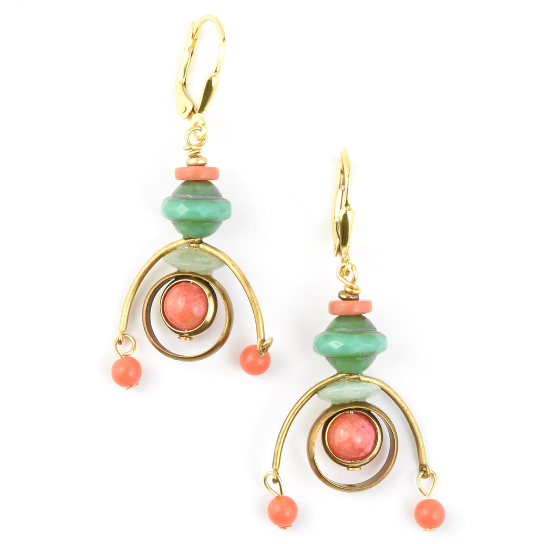 MCM Brass & Coral Earrings - Goldmakers Fine Jewelry