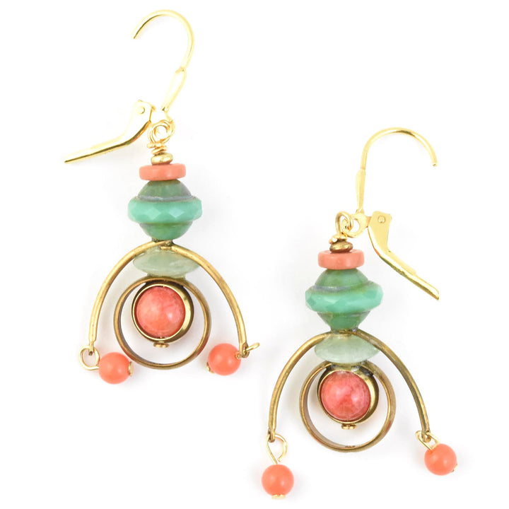 MCM Brass & Coral Earrings - Goldmakers Fine Jewelry
