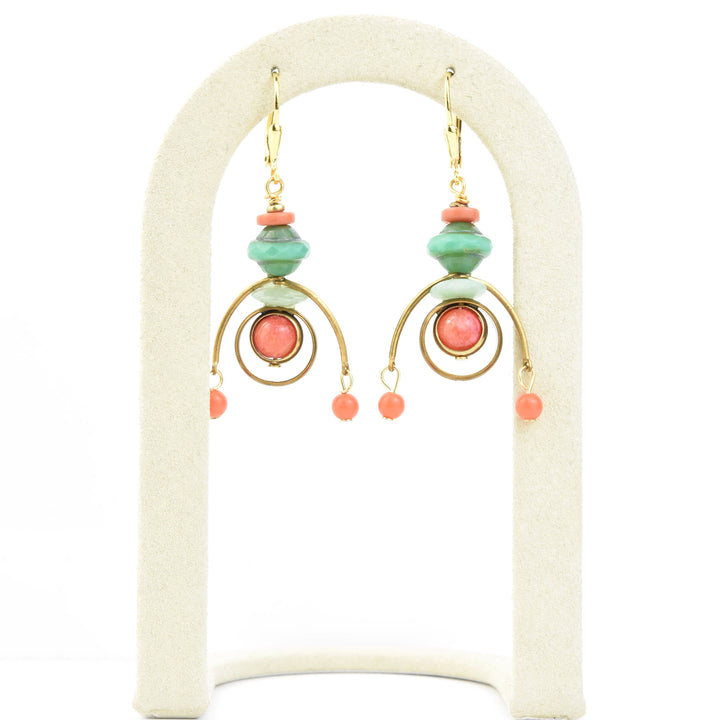 MCM Brass & Coral Earrings - Goldmakers Fine Jewelry