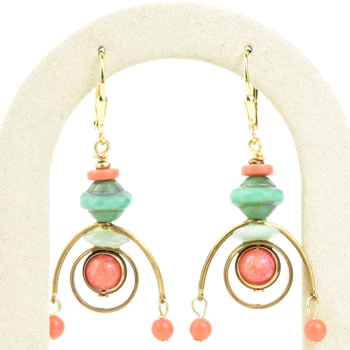 MCM Brass & Coral Earrings - Goldmakers Fine Jewelry