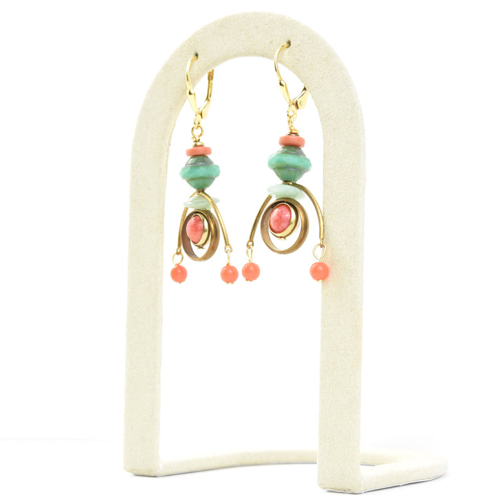 MCM Brass & Coral Earrings - Goldmakers Fine Jewelry