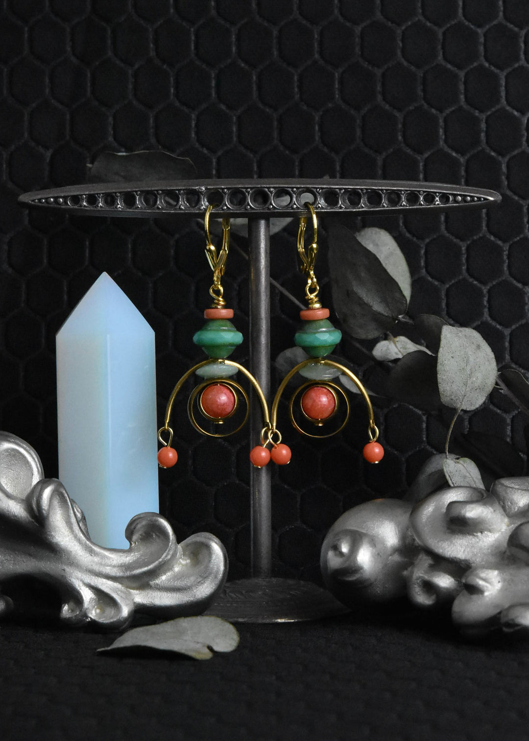 MCM Brass & Coral Earrings - Goldmakers Fine Jewelry