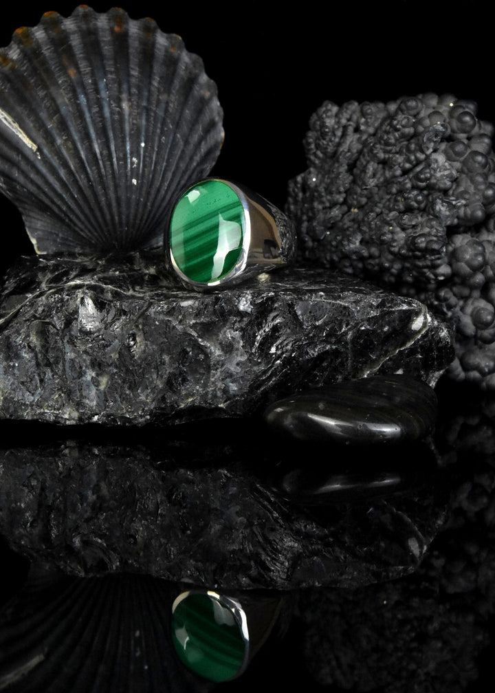 Oval Malachite Ring in Sterling Silver - Goldmakers Fine Jewelry