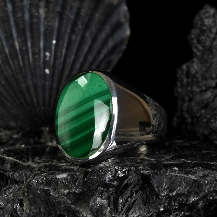 Oval Malachite Ring in Sterling Silver - Goldmakers Fine Jewelry