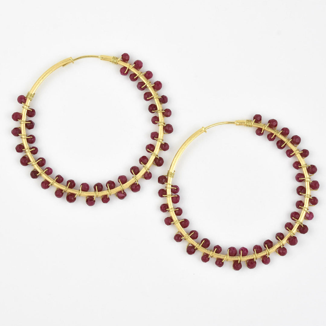 Large Maroon Beaded Hoops