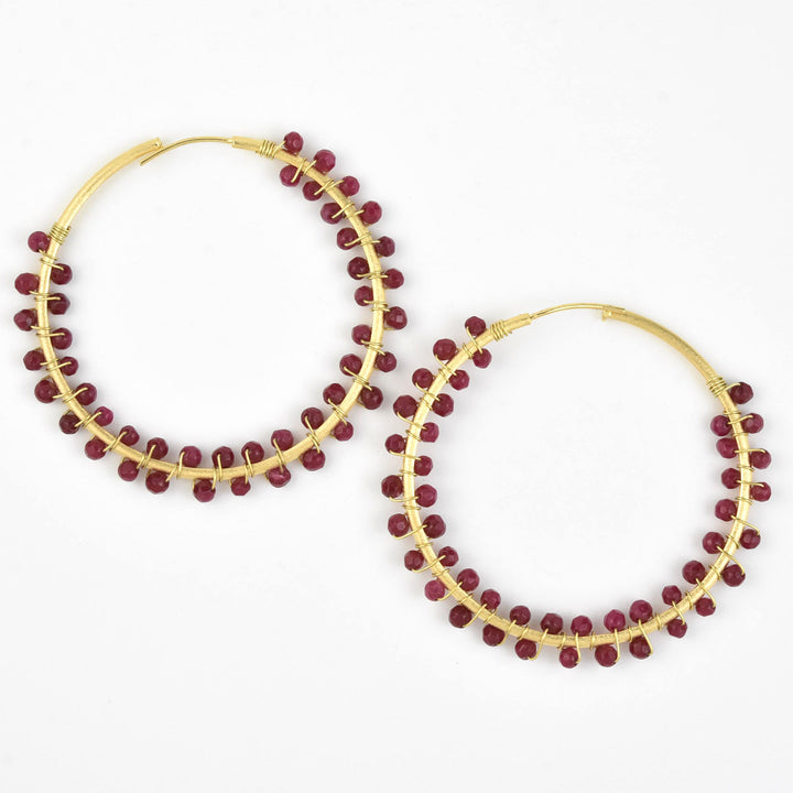 Large Maroon Beaded Hoops