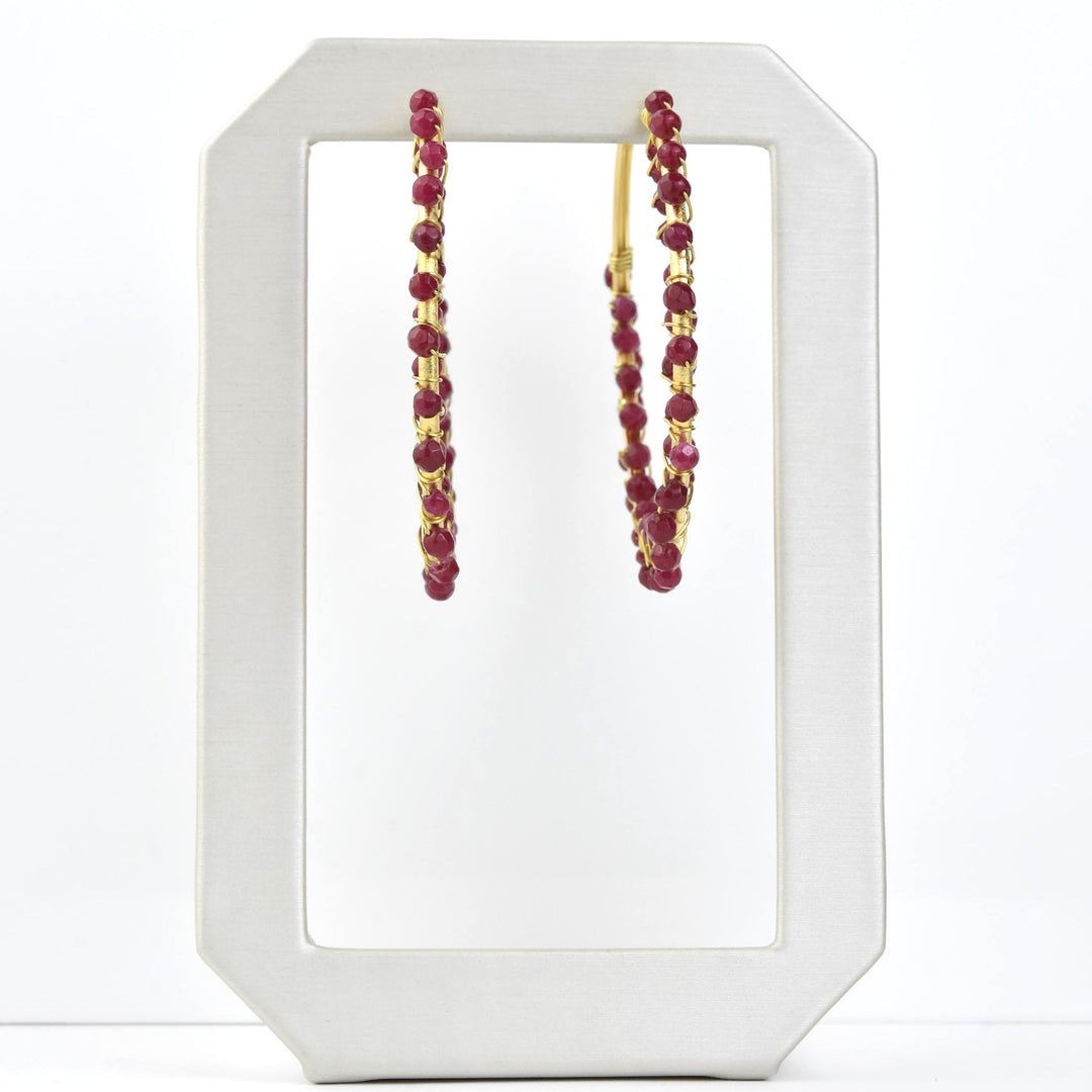 Large Maroon Beaded Hoops