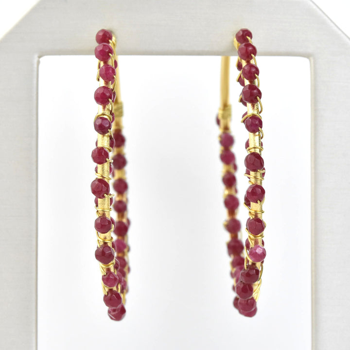 Large Maroon Beaded Hoops