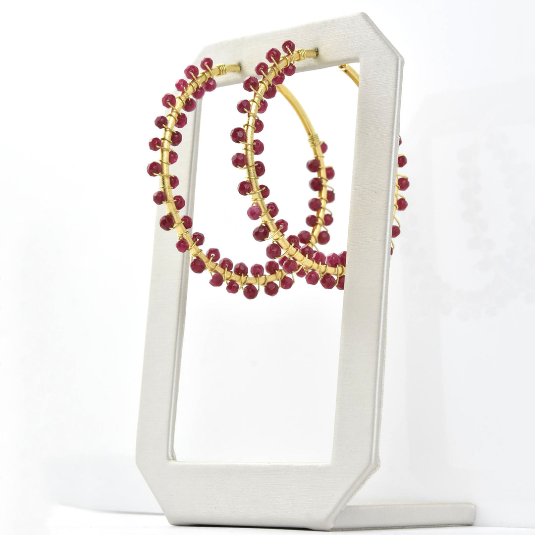 Large Maroon Beaded Hoops