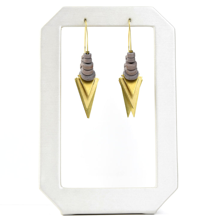 Mauve and Brass Triangle Bead Hoops