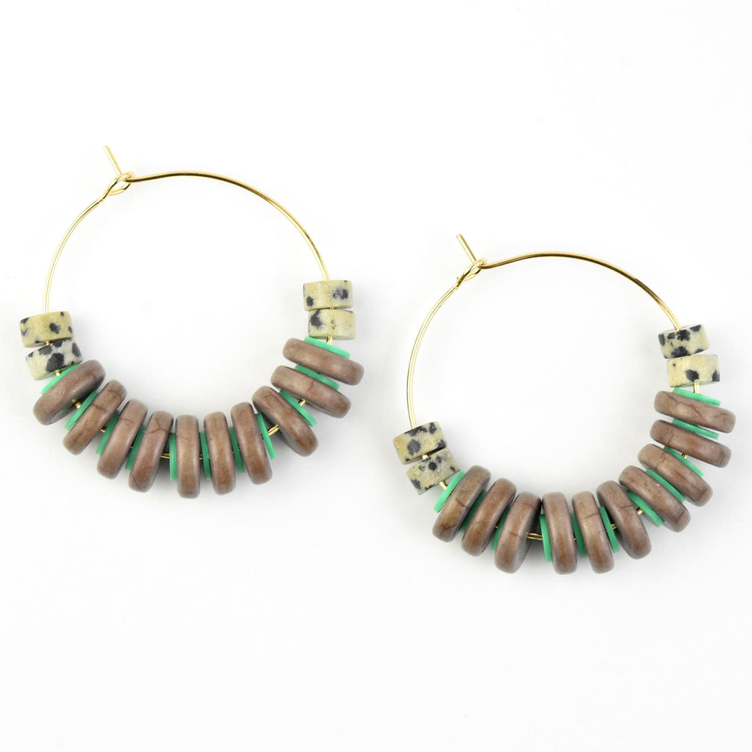 Mauve and Dalmatian Jasper Hoops - Goldmakers Fine Jewelry