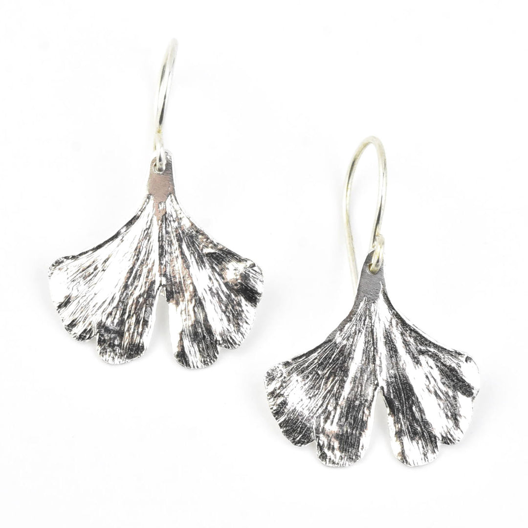Medium Ginkgo Leaf Earrings in Sterling Silver