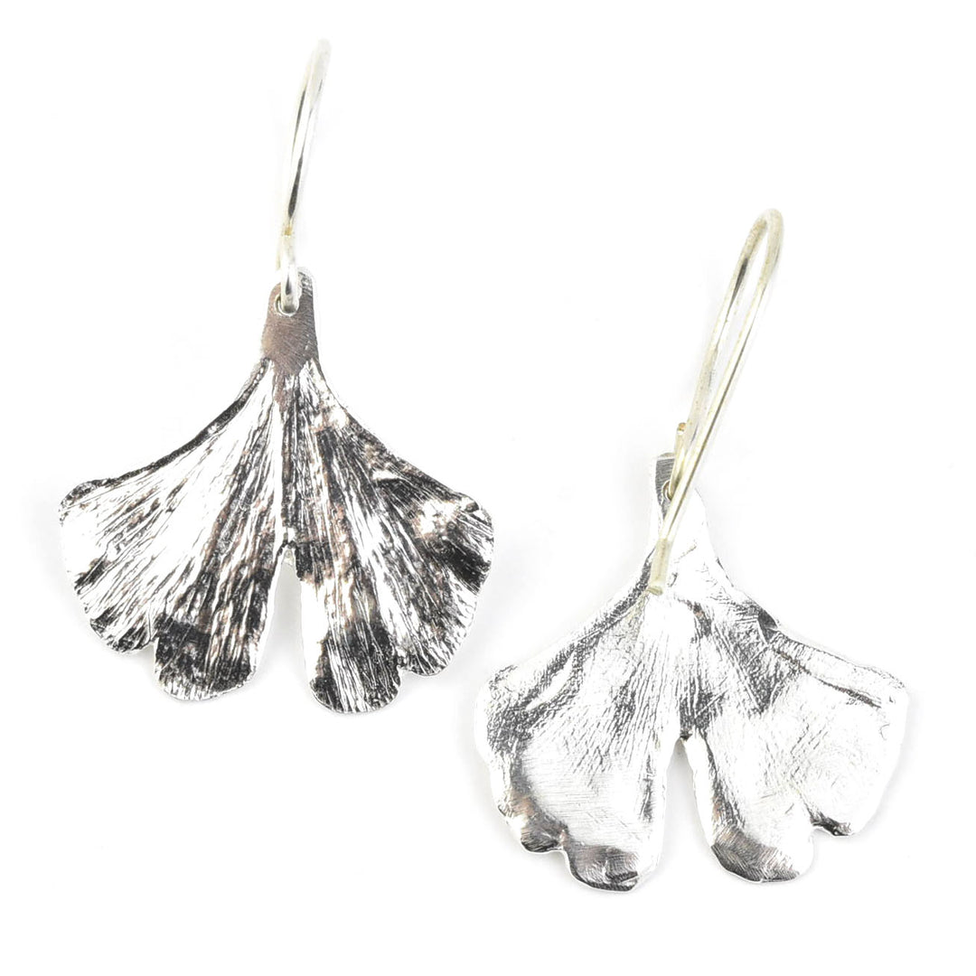 Medium Ginkgo Leaf Earrings in Sterling Silver
