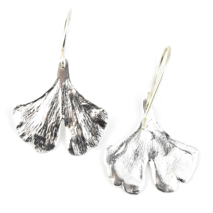 Medium Ginkgo Leaf Earrings in Sterling Silver