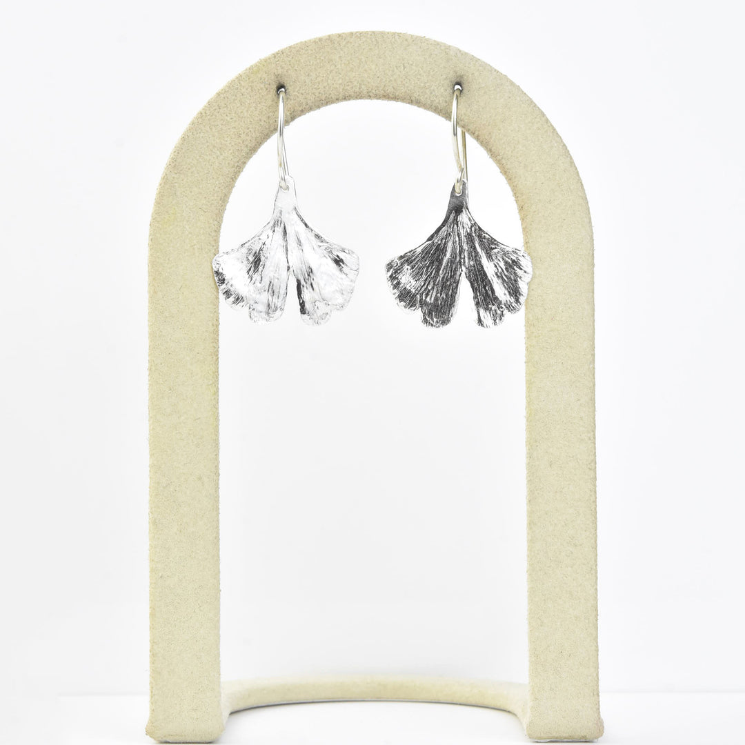 Medium Ginkgo Leaf Earrings in Sterling Silver