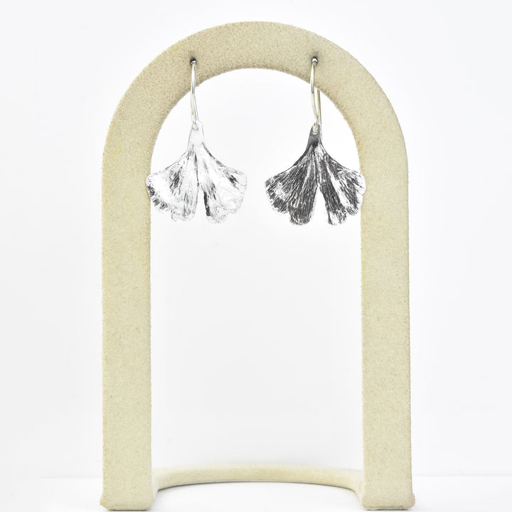 Medium Ginkgo Leaf Earrings in Sterling Silver