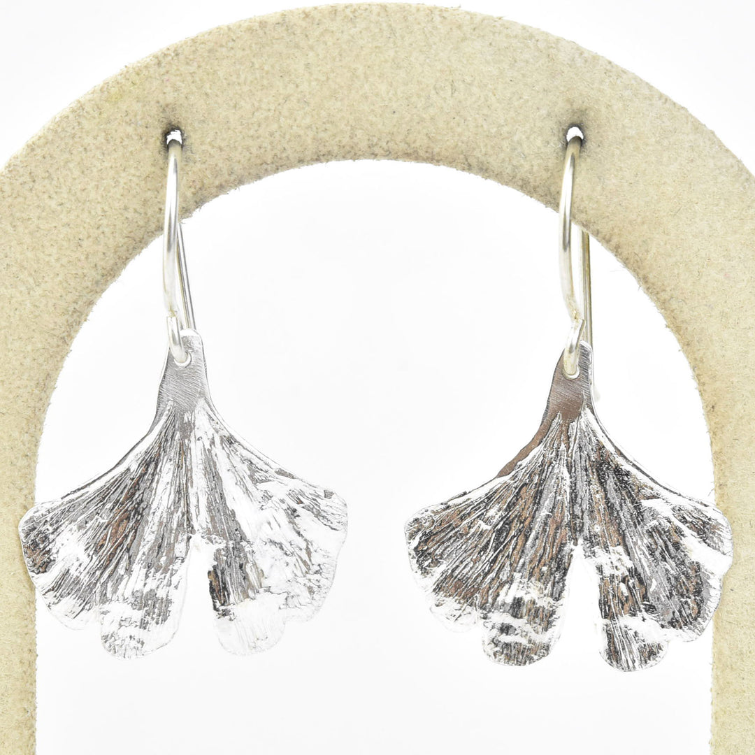 Medium Ginkgo Leaf Earrings in Sterling Silver