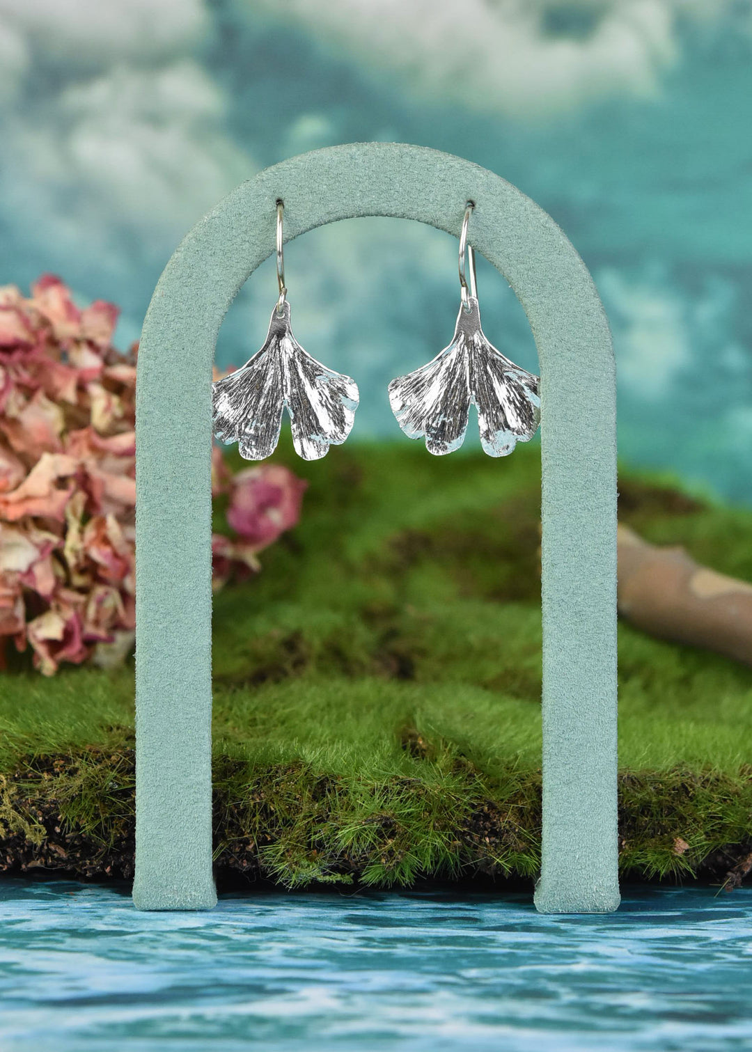 Medium Ginkgo Leaf Earrings in Sterling Silver