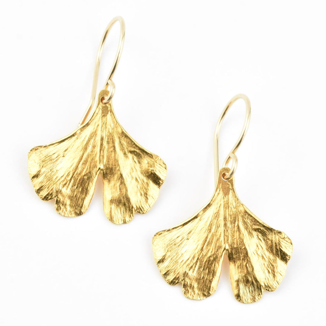 Medium Ginkgo Leaf Earrings in Gold Vermeil