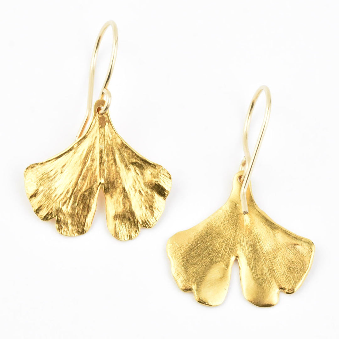 Medium Ginkgo Leaf Earrings in Gold Vermeil