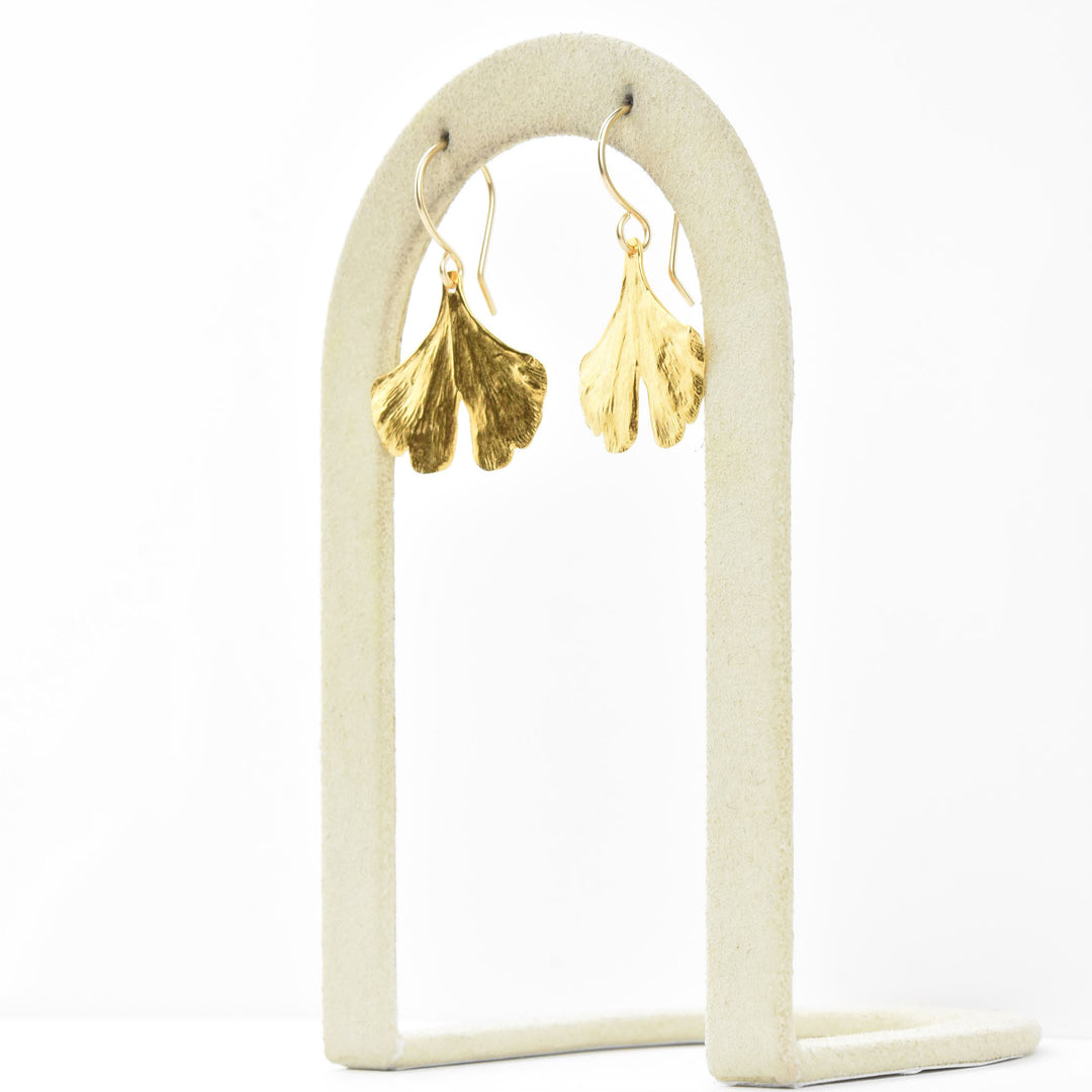 Medium Ginkgo Leaf Earrings in Gold Vermeil