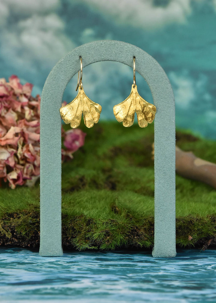 Medium Ginkgo Leaf Earrings in Gold Vermeil