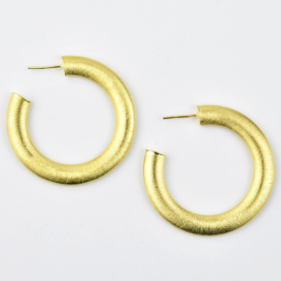 Medium Textured Gold Tone Hoops - Goldmakers Fine Jewelry