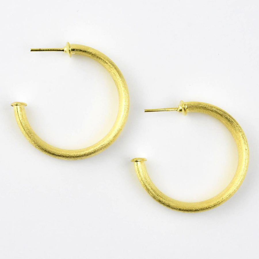 Medium Wide Textured Gold Tone Hoops - Goldmakers Fine Jewelry