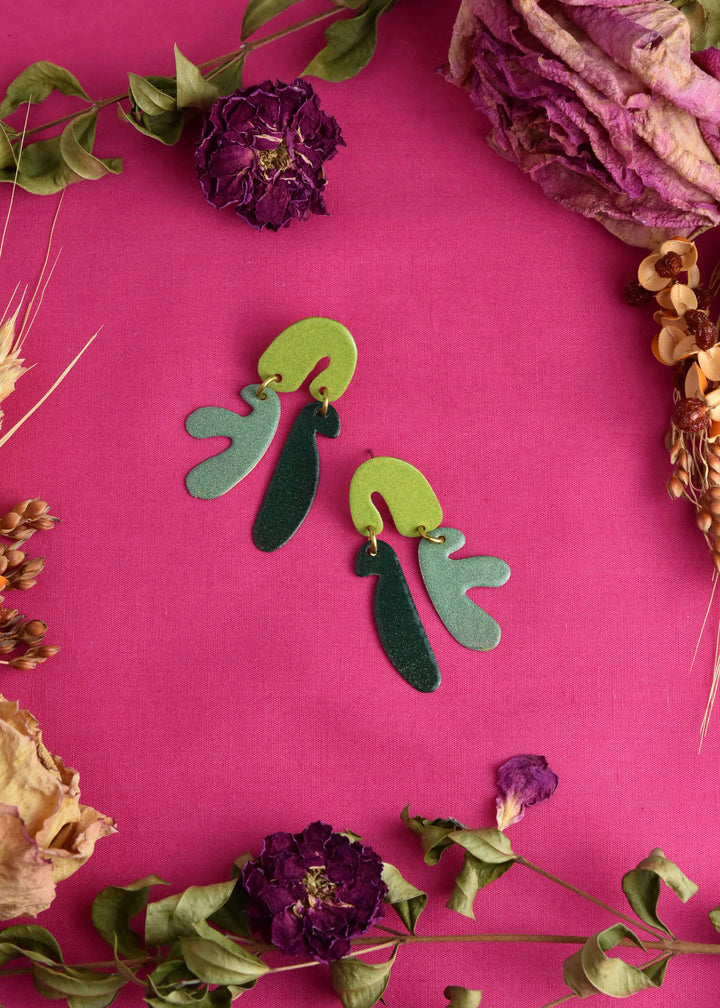 Mimosa Small Earrings in Greens