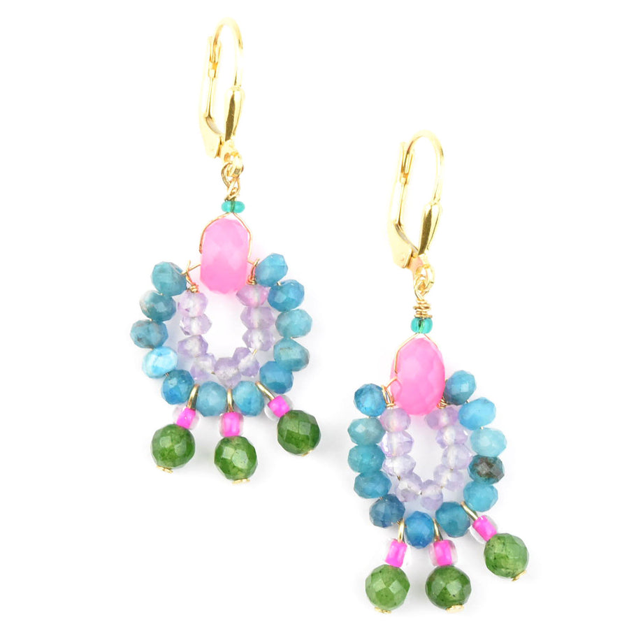 Mini Circus Earrings with Pink, Blue, Green Beads - Goldmakers Fine Jewelry