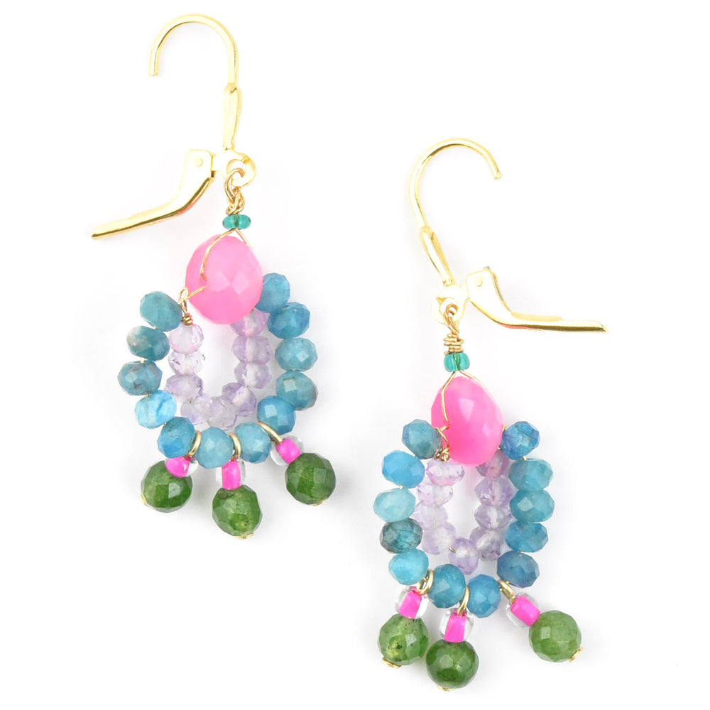 Mini Circus Earrings with Pink, Blue, Green Beads - Goldmakers Fine Jewelry